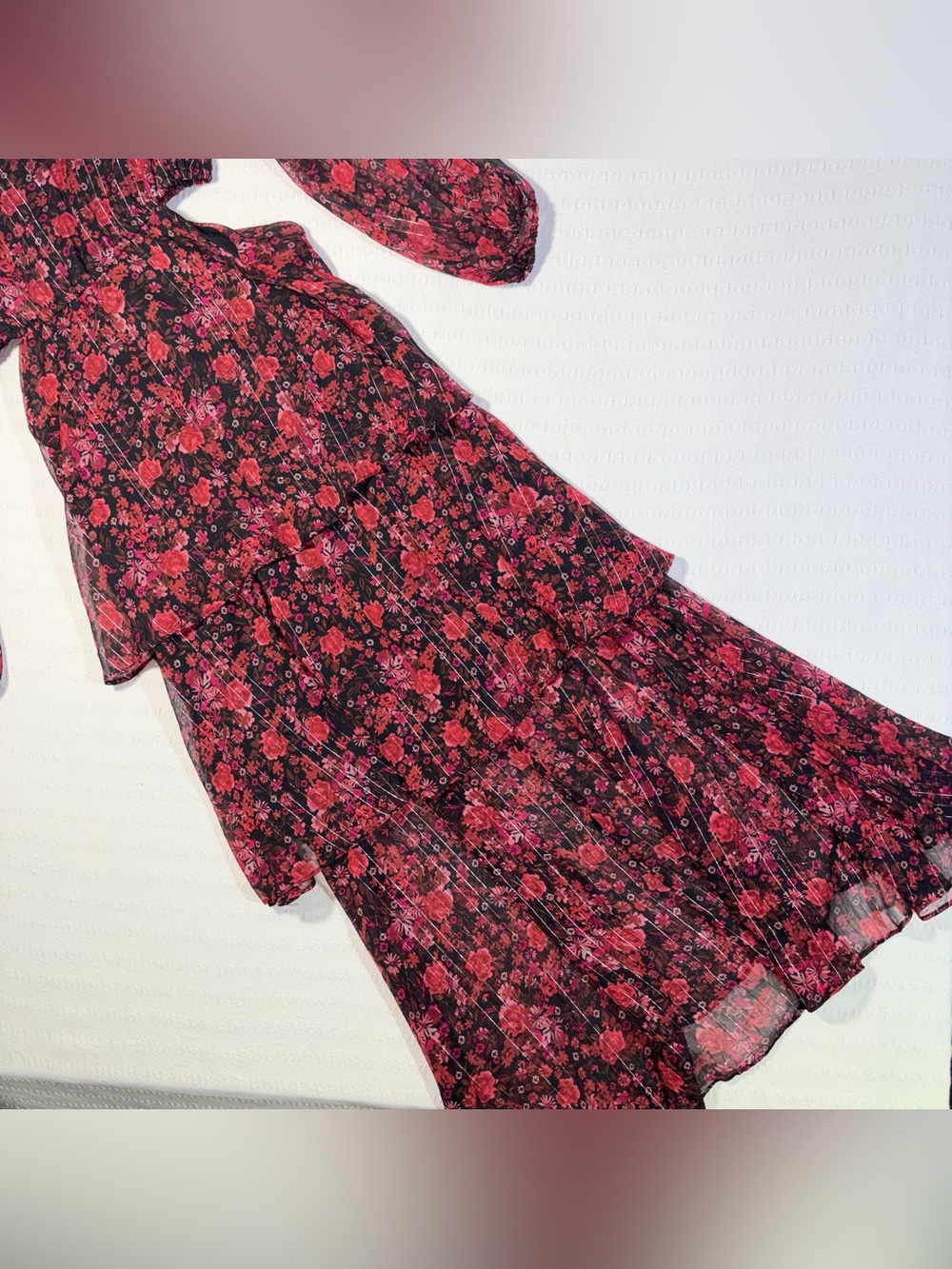 Haute Nites Floral Tiered Cutout Maxi Dress Small Flowy Fairy Party Going Out - Picture 8 of 13